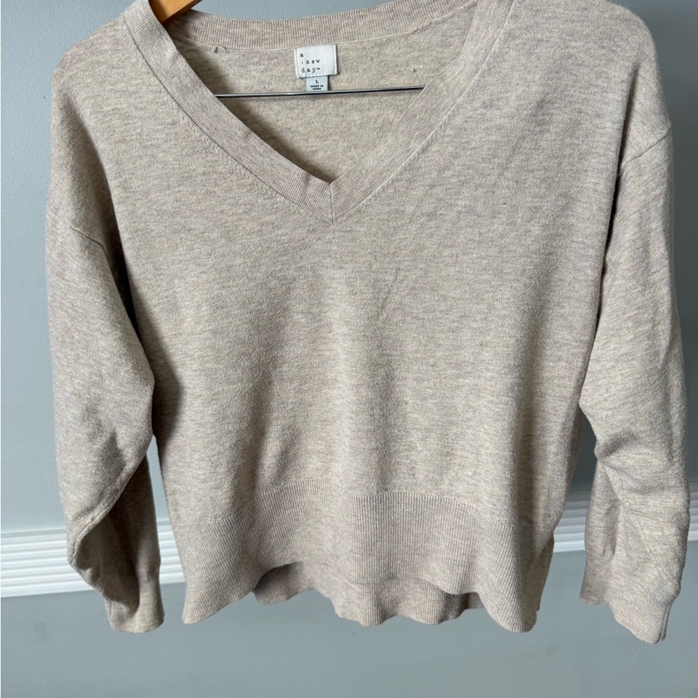 a new day Women's Light Tan V-Neck Sweater